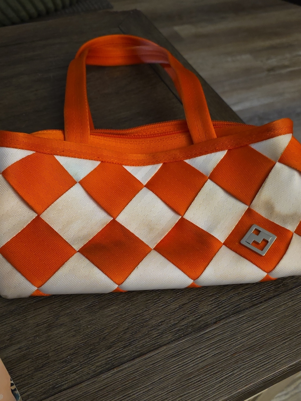 Orange and White Checker Mini Tote - Lightweight Fashion Carry